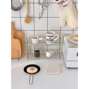 简约台面不锈钢置物架水杯杂物整理架厨房调料杯子窄款双层收纳架