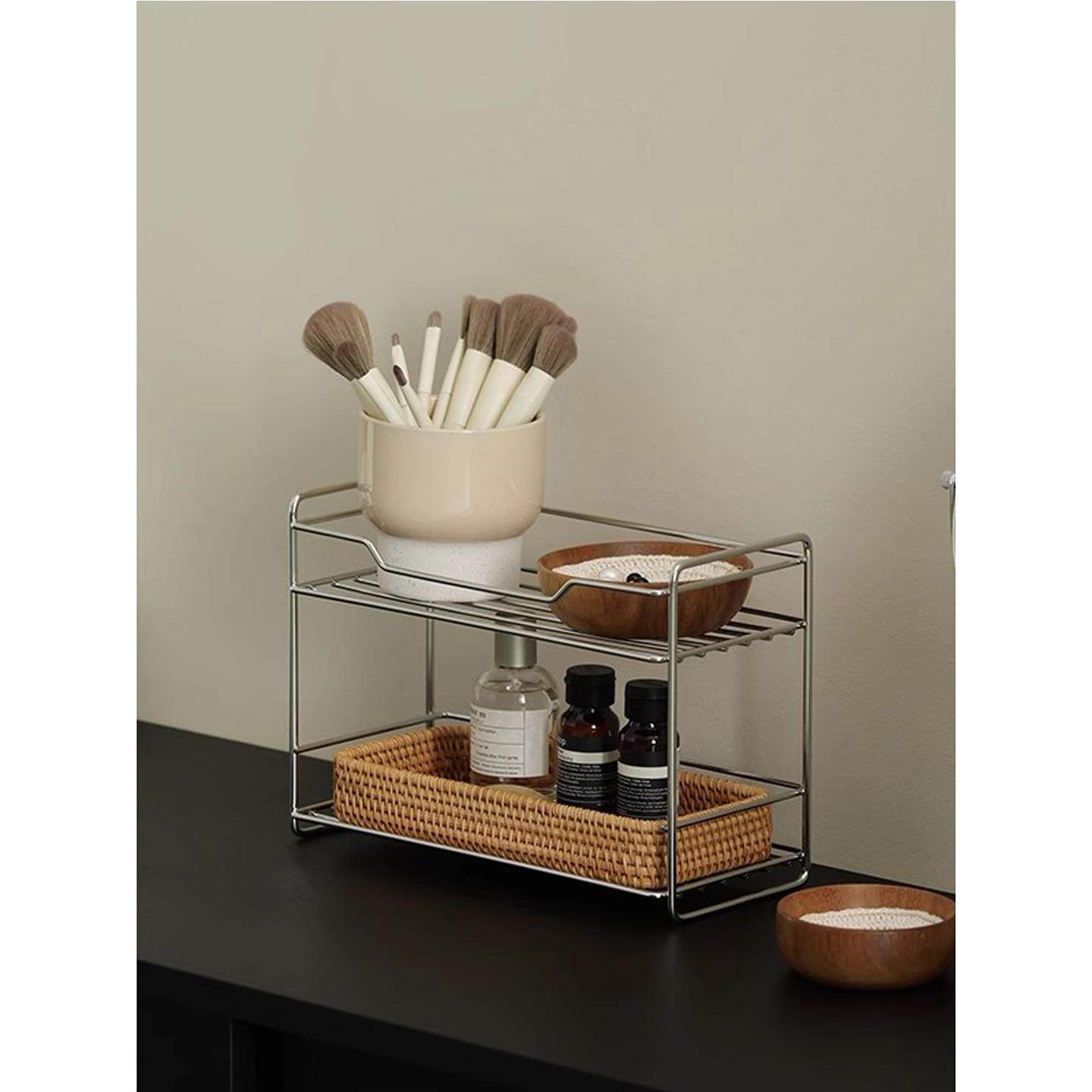 ins桌面不锈钢置物架多层厨房台面调料架沥水架浴室护肤品收纳架