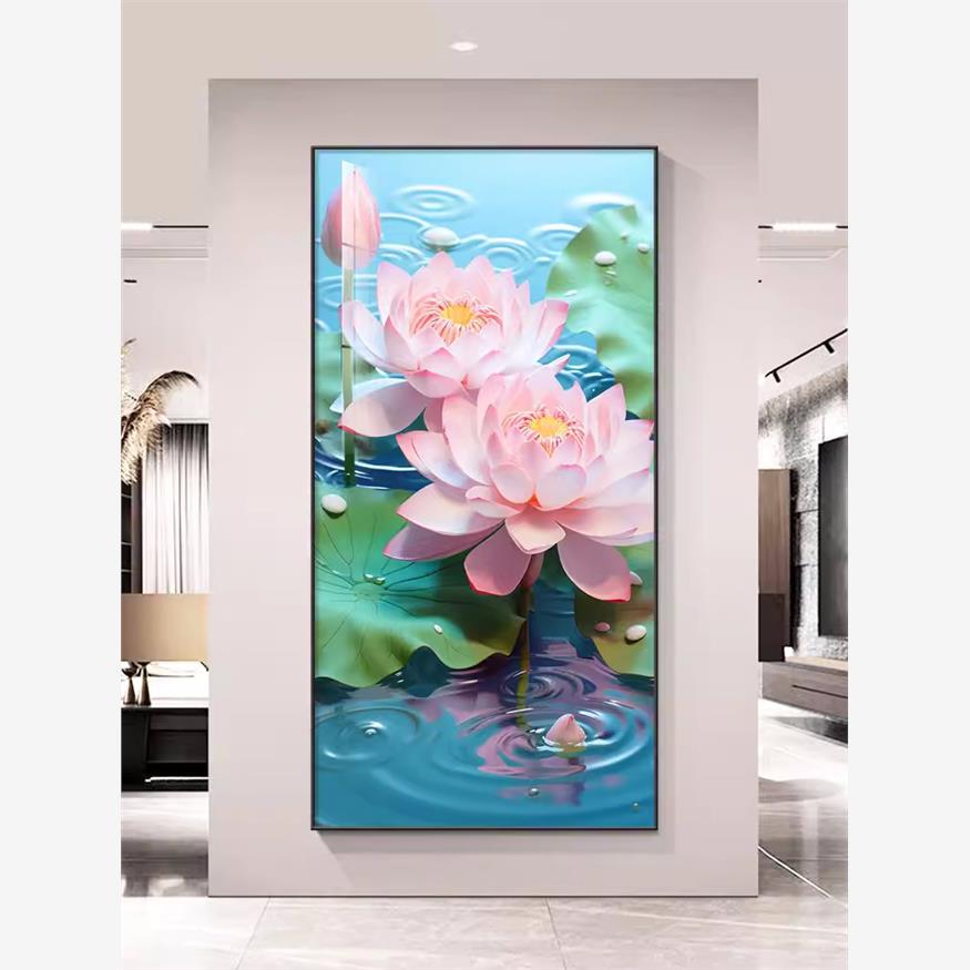 荷塘月色玄关装饰画荷花现代简约好运莲莲玄关正对门客厅走廊挂画