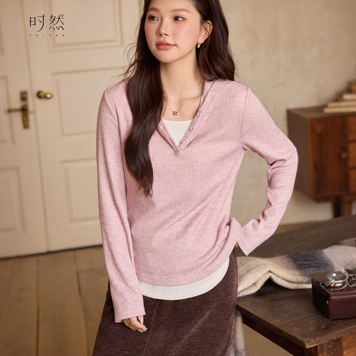 时然大码微胖MM假两件连帽卫衣