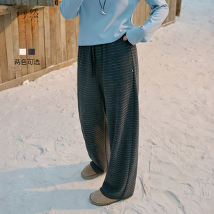 女装 微胖mm冬季 阔腿裤 保暖加厚裤 时然大码 子高腰直筒裤 加绒休闲裤