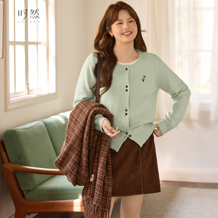 毛衣卡通针织衫 刺绣软糯针织开衫 假两件 微胖MM25年冬新款 时然大码