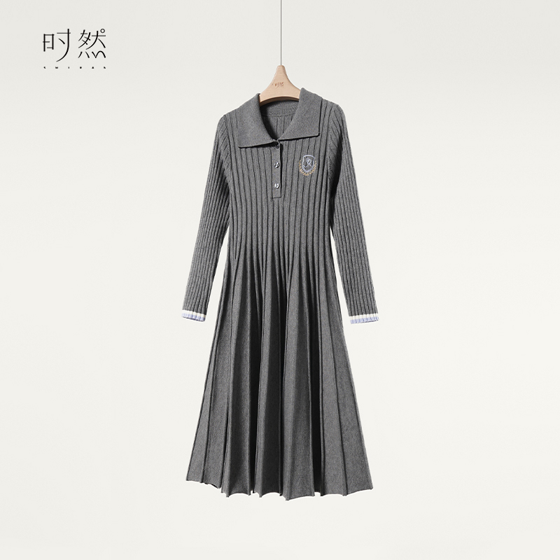 时然大码微胖MM24年冬新款百搭翻领连衣裙