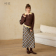时然大码 胖mm后开叉高腰显瘦A字裙 新款 女装 彩色格子半身裙25秋季