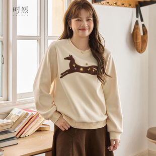 绣花卡通图案长袖 时然大码 加绒卫衣阔版 新款 卫衣 微胖MM25年冬季