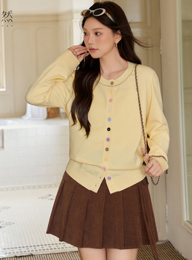 时然大码元气针织开衫毛衣微胖女装新品春季纽扣小衫显瘦上衣宽松