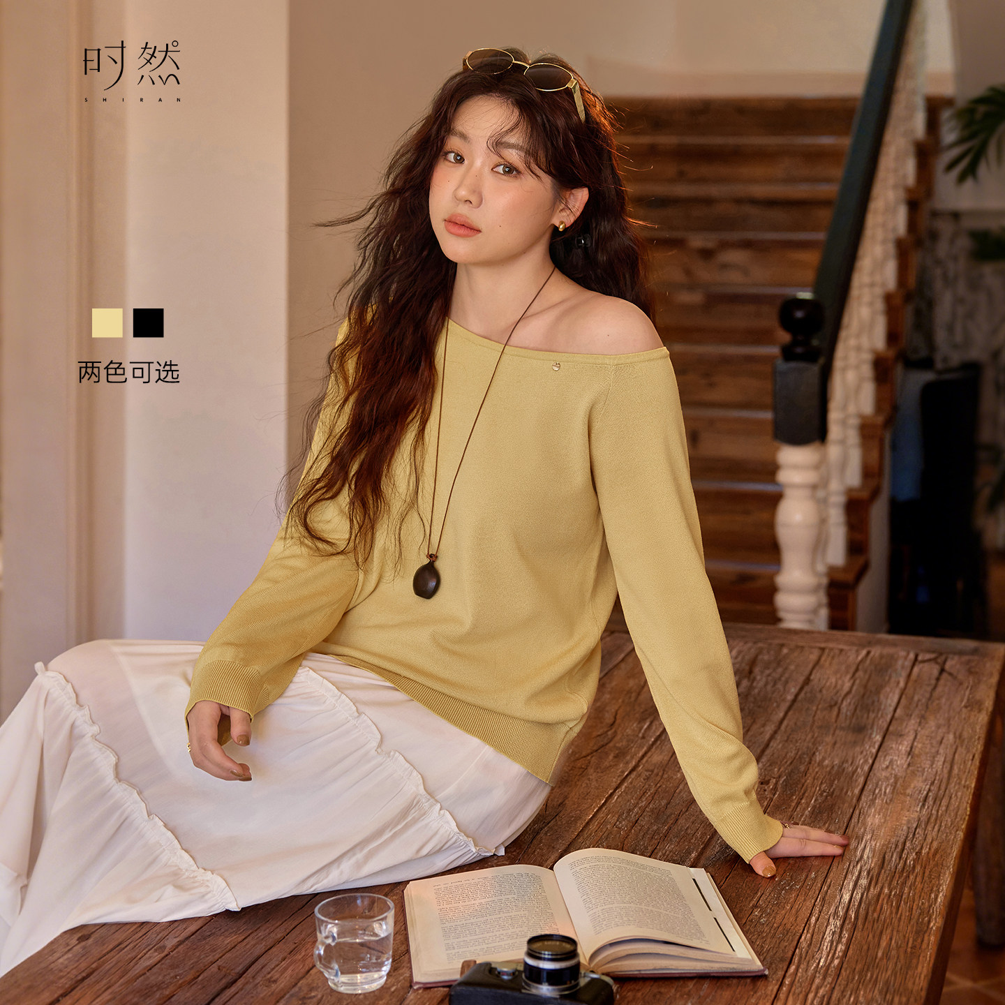 时然大码女装斜肩针织衫2025秋季新款微胖mm显瘦韩系纯色长袖上衣,女装/女士精品,大码内搭,淘宝优惠券,粉丝福利购,淘宝优惠卷