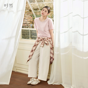 耐磨裤 微胖mm显瘦百搭直筒裤 子女装 新品 时然大码 春季 奶白色阔腿裤