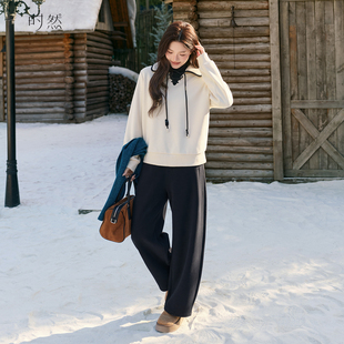 加绒加厚卫裤 微胖mm女装 裤 时然大码 弯刀裤 冬季 子直筒裤 黑色阔腿裤