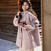 时然大码 新女装 双面穿羊毛毛呢大衣微胖mm冬季 加厚连帽外套中长款