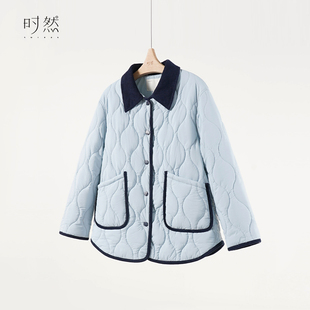 时然大码 百搭撞色宽松棉服 微胖MM24年冬新款