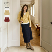 新款 时然大码 春季 撞色针织衫 微胖通勤假两件毛衣 新年圣诞红色女装