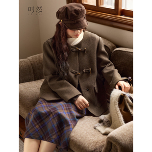 短款 外套韩系套装 单面呢大衣微胖mm冬季 显瘦大衣冬装 新款 时然大码