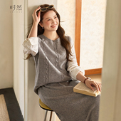 微胖MM2025冬季 长袖 套装 时然大码 简约宽松遮肉假两件针织衫