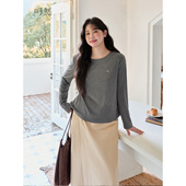 女装 微胖2025年秋季 通勤显瘦百搭正肩弹力打底衫 时然大码 长袖 T恤