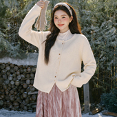 蝴蝶结针织开衫 微胖mm冬季 白色保暖毛衣女装 时然大码 内搭长袖 上衣