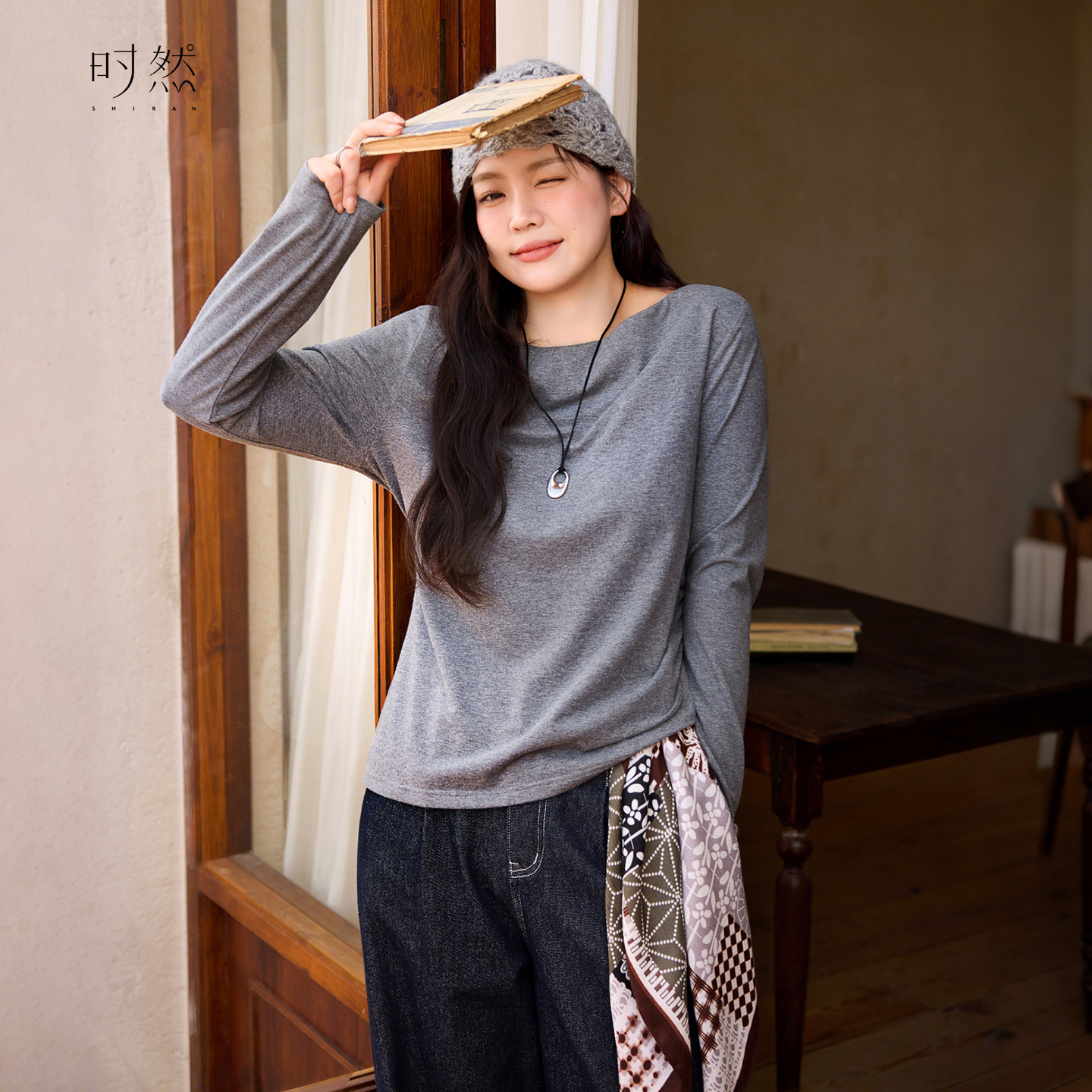 时然【灰笺束影】压褶T恤