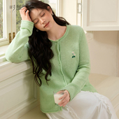 刺绣针织衫 韩版 微胖女装 新品 时然大码 开衫 春季 甜美绿色系上衣小衫