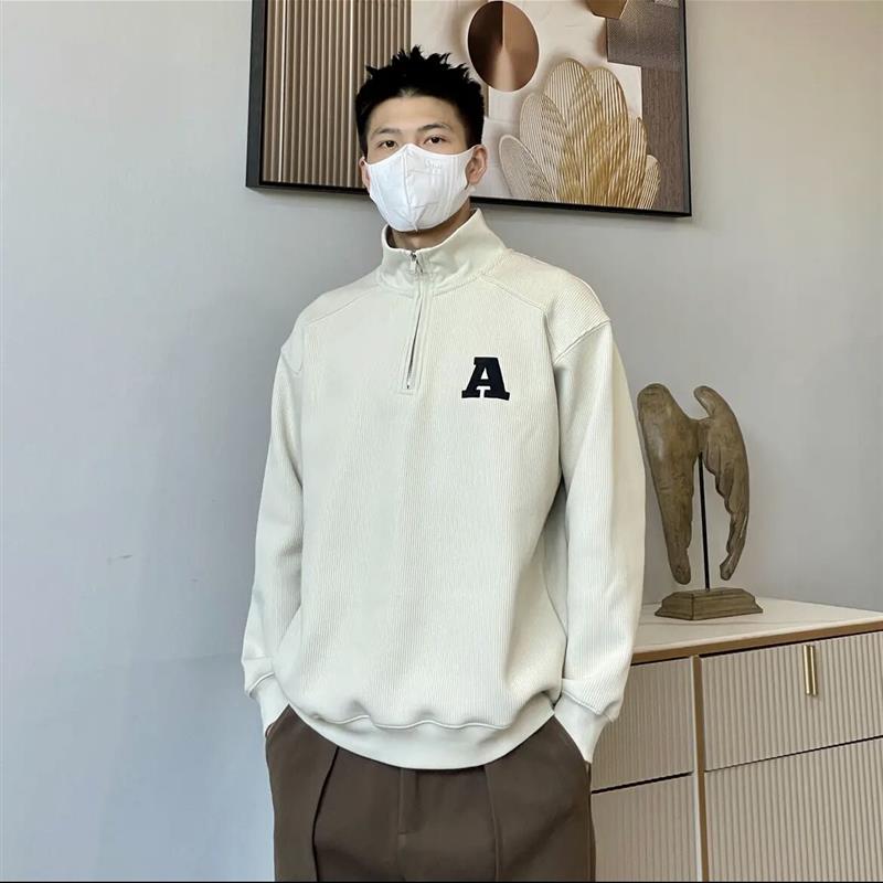 美式复古卫衣简约polo领休闲半拉链立领男外套秋冬宽松刺绣上衣潮