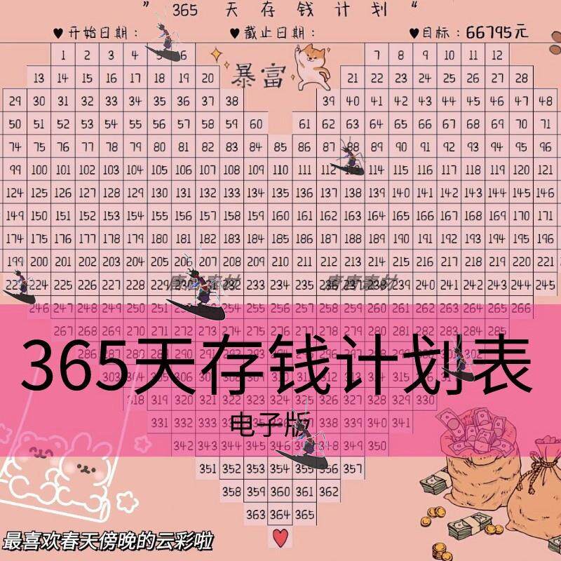 52周365天存钱表格心形攒钱神器存钱罐贴纸电子版日历计划表打印