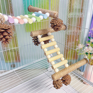 鹦鹉啃咬松果挂串爬梯云梯站架麻绳站杆蜜袋鼯鸟笼站架梯子配件
