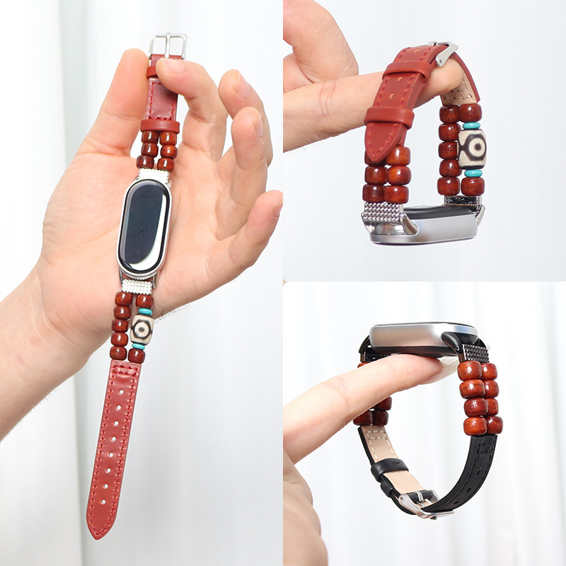 适用陶瓷版小米手环10/9/8 NFC牛骨拼头层真皮表带8/9pro高档腕带