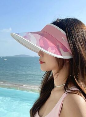 夏季新款防晒遮阳帽女防紫外线大檐户外百搭发箍空顶太阳帽帽子