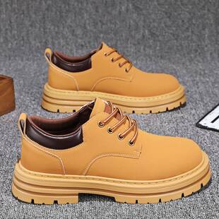 男鞋秋冬季厚底内增高防滑耐磨潮流百搭低帮马丁靴复古工装小黄靴