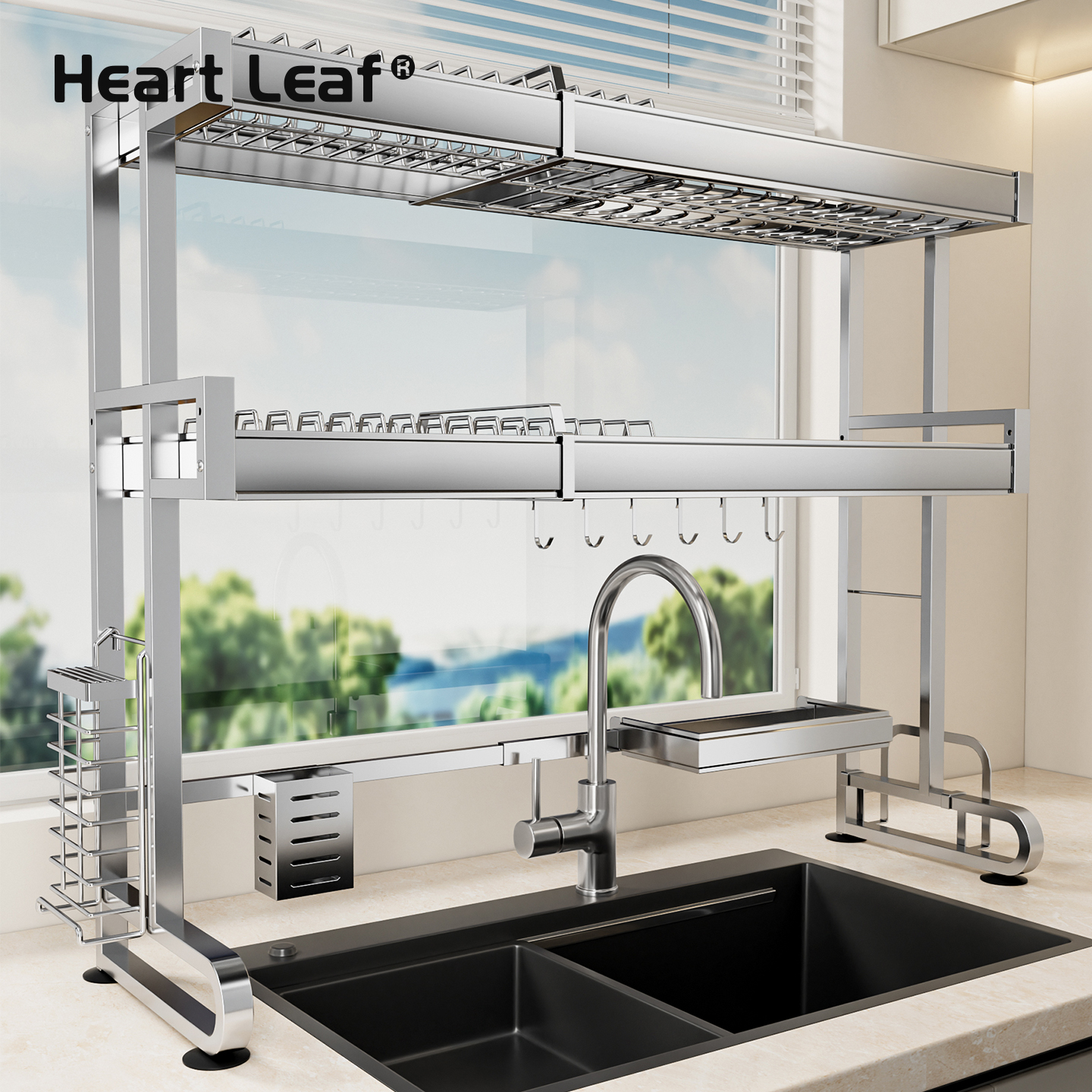 304不锈钢水槽置物架伸缩沥水架