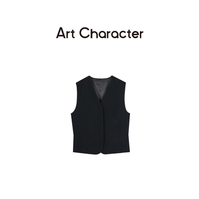 ART CHARACTER/艺符100羊毛宾霸里布高定手工暗敲边极简马甲女