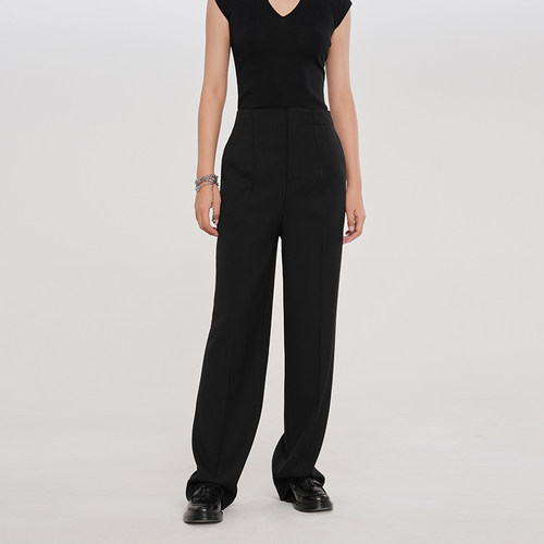 精纺羊毛裤艺符简约显瘦高腰直筒