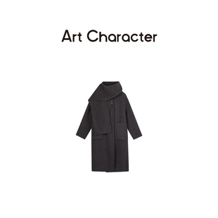 序知 艺符羊绒羊毛混纺毛呢围脖大衣 ART CHARACTER