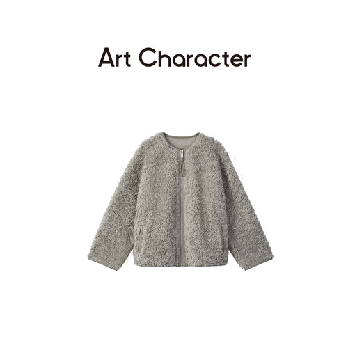 ART CHARACTER/艺符100羊毛外套颗粒绒小圆领女秋冬新款