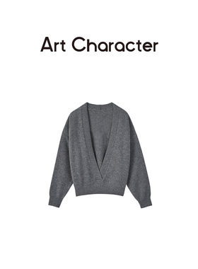 ART CHARACTER/耗牛绒绵羊毛混纺大V领套头毛衣女秋冬新款