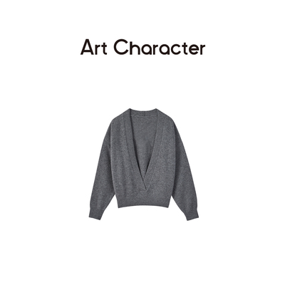 ART CHARACTER/耗牛绒绵羊毛混纺大V领套头毛衣女秋冬新款