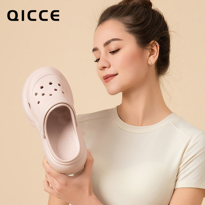 轻臣茉莉洞洞鞋8CM增高女款防滑