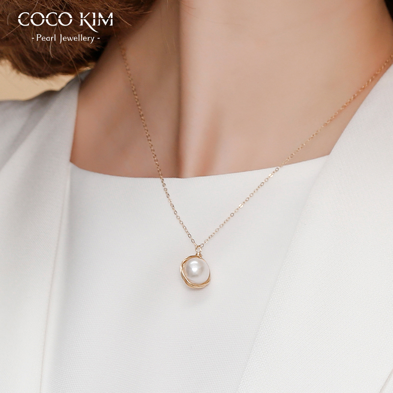 珍珠单颗项链女COCOKIM大珠轻奢高级设计感小众锁骨链14k包金吊坠
