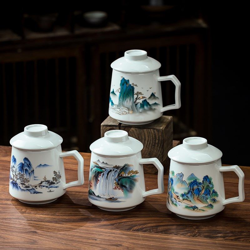 精选茶水分离中式带盖过滤陶瓷泡茶器个人专用大容量办公茶杯茶隔,餐饮具,茶杯,淘宝优惠券,粉丝福利购,淘宝优惠卷