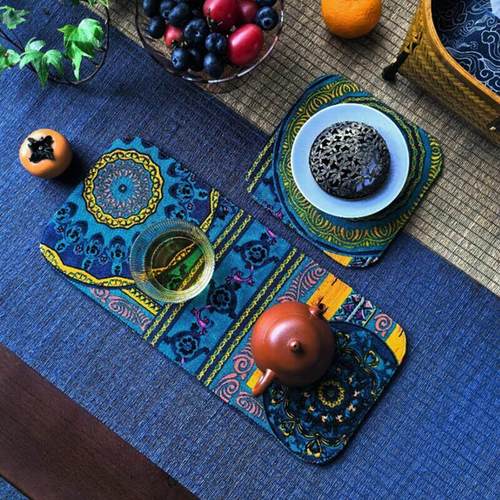 引之棉麻加厚印花茶席布艺桌旗吸水茶布茶杯垫禅意中式覆古民族风