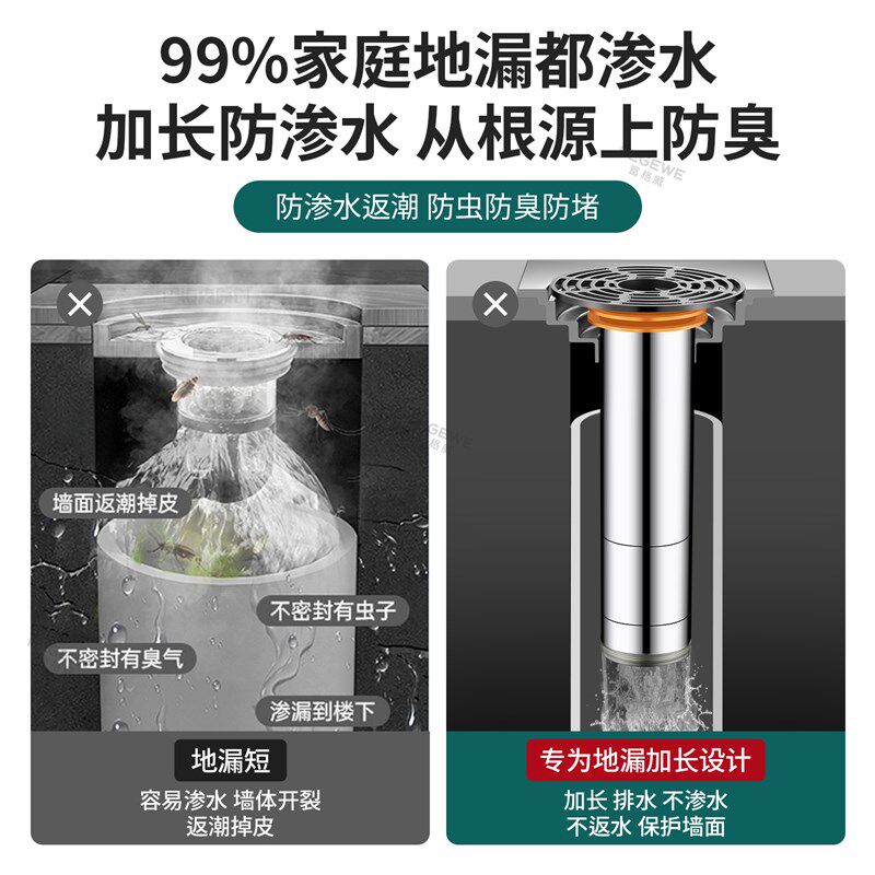 德国地漏断层延长管加长地漏芯不锈钢卫生间下水道防返臭内芯通用