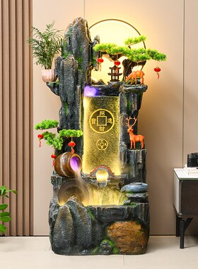 假山流水循环水喷泉摆件招财进宝生财鱼缸造景风水轮公司开业装饰