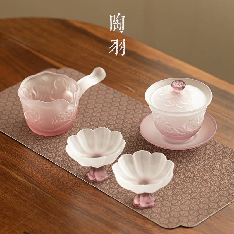 荷塘月色玻璃三才盖碗家用一壶两杯茶碗茶杯耐高温功夫茶具套装
