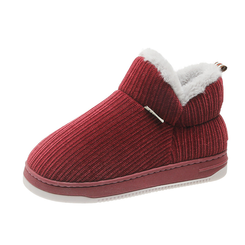 精选冬季棉拖鞋鞋带后跟女士室内家居情侣男士包跟大尺码高筒保暖
