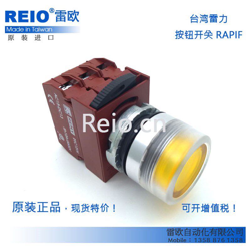 台湾雷力原装进口 22mm金属平头带灯按钮1常开 LED灯泡 RAPIF