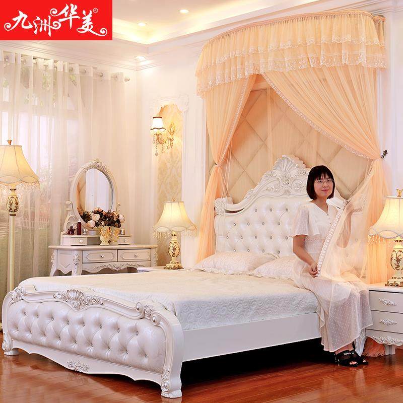 2024年新款家用U型伸缩蚊帐隐形折叠导轨1.8米床支架1.5m2公主风