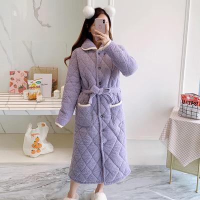 湖南省服珊瑚绒睡袍女秋冬季款加厚加绒睡衣三层夹棉长款浴袍法兰