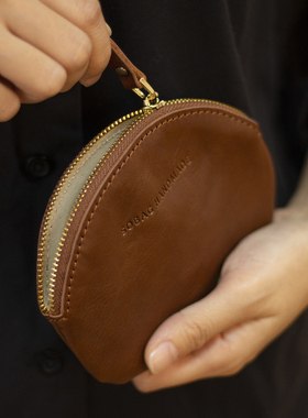 复古迷你零钱包真皮质感拉链卡包手拿包女简约日系软皮口红硬币包