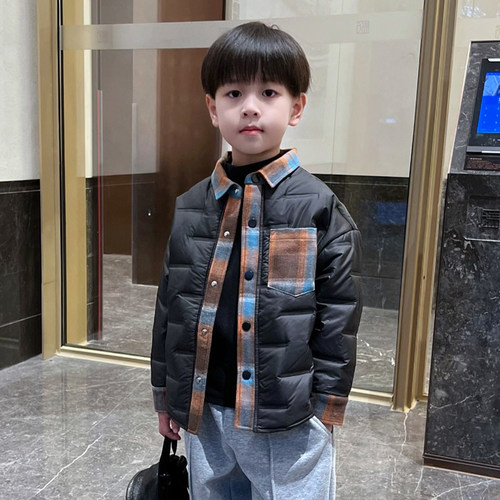 男童加厚冬季拼色格子棉衣
