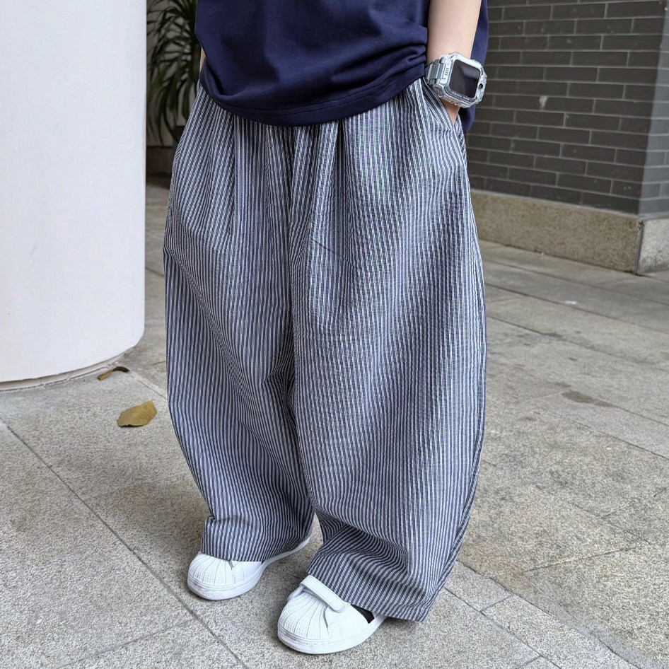 男童夏季纯棉休闲条纹裤2026新款儿童中大童裤子小男孩长裤阔腿裤