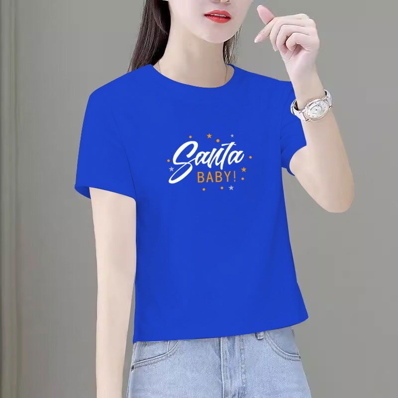 时尚新款小个子宽松圆领夏季短款短袖t恤女正肩百搭半袖体恤上衣